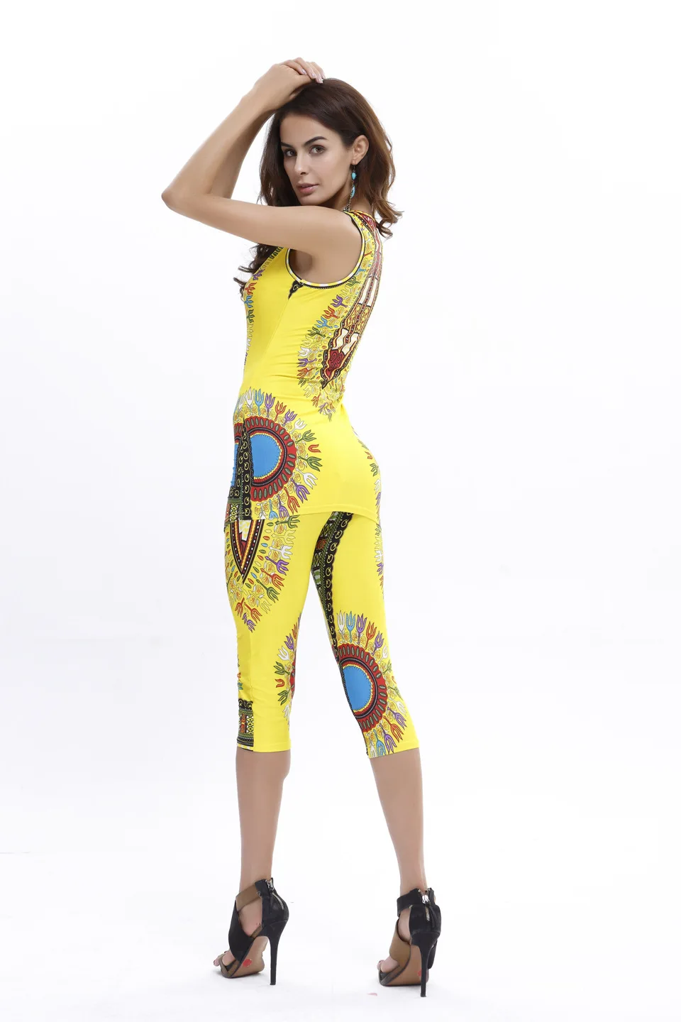1 Sets women's street fashion ice silk large size geometric totem print vest & pants casual set clothing