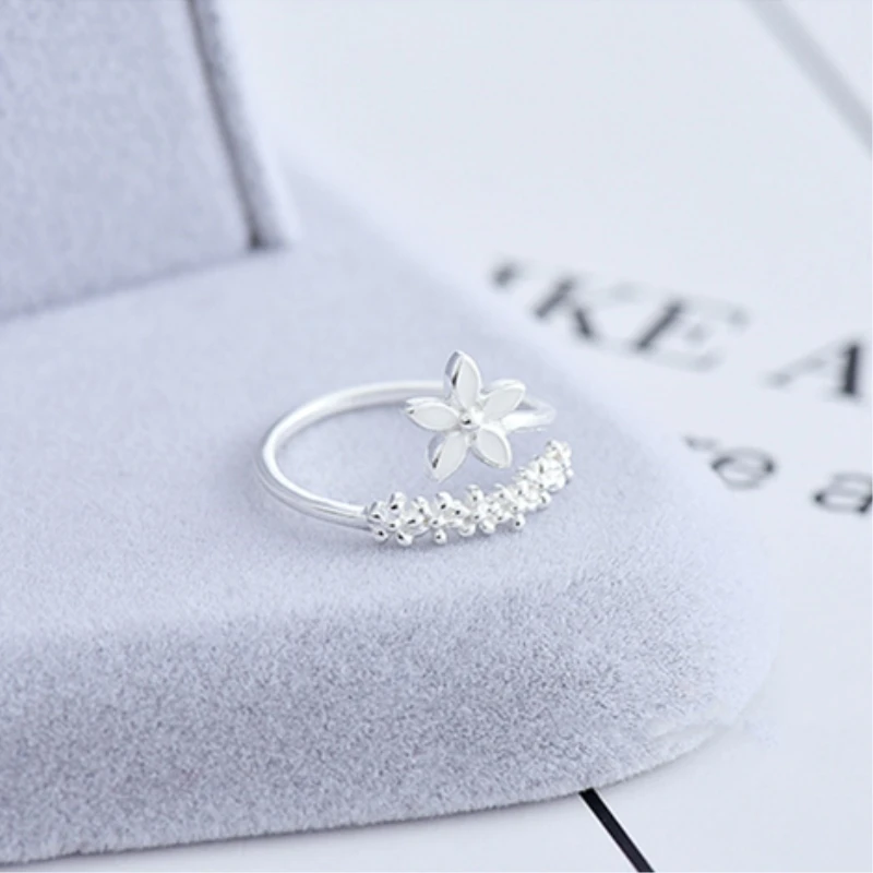 Silver Ring Opening Ring Adjustable Rings Finger Ring Korea Female Resizable Fresh Flower Gift