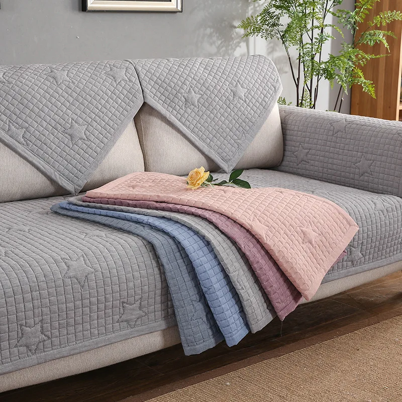 

Solid Color Embossed Stars Sofa Cover Cotton Non-Slip Sofa Towel Chair Covers Mats Living / Drawing Room Decorative L Shaped
