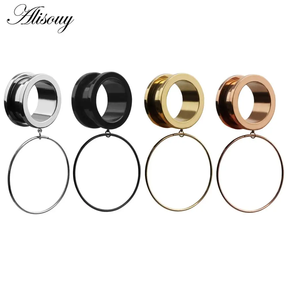 Alisouy 2pcs 6-25MM Stainless Steel Ear Plugs and Tunnels Dangle Ear Piercing Expansion Ear Stretched Flesh Tunnels Body Jewelry 2