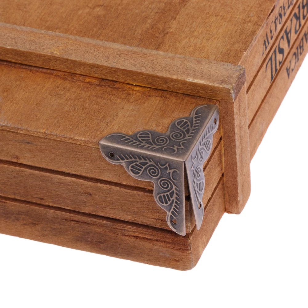 10 pçs/set Jóias Caixa de Presente Caixa De Madeira Tronco Furniture Hardware Gabinete Mesa Protetor de Canto Decoração Bronze Tone