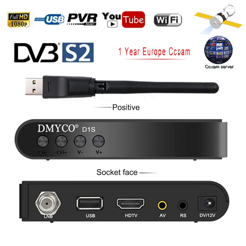 

DVB S2 Satellite TV Receiver decoder HD DVB-S2 lnb with 7 lines Europe portugal Spain code support powervu receptor satelite