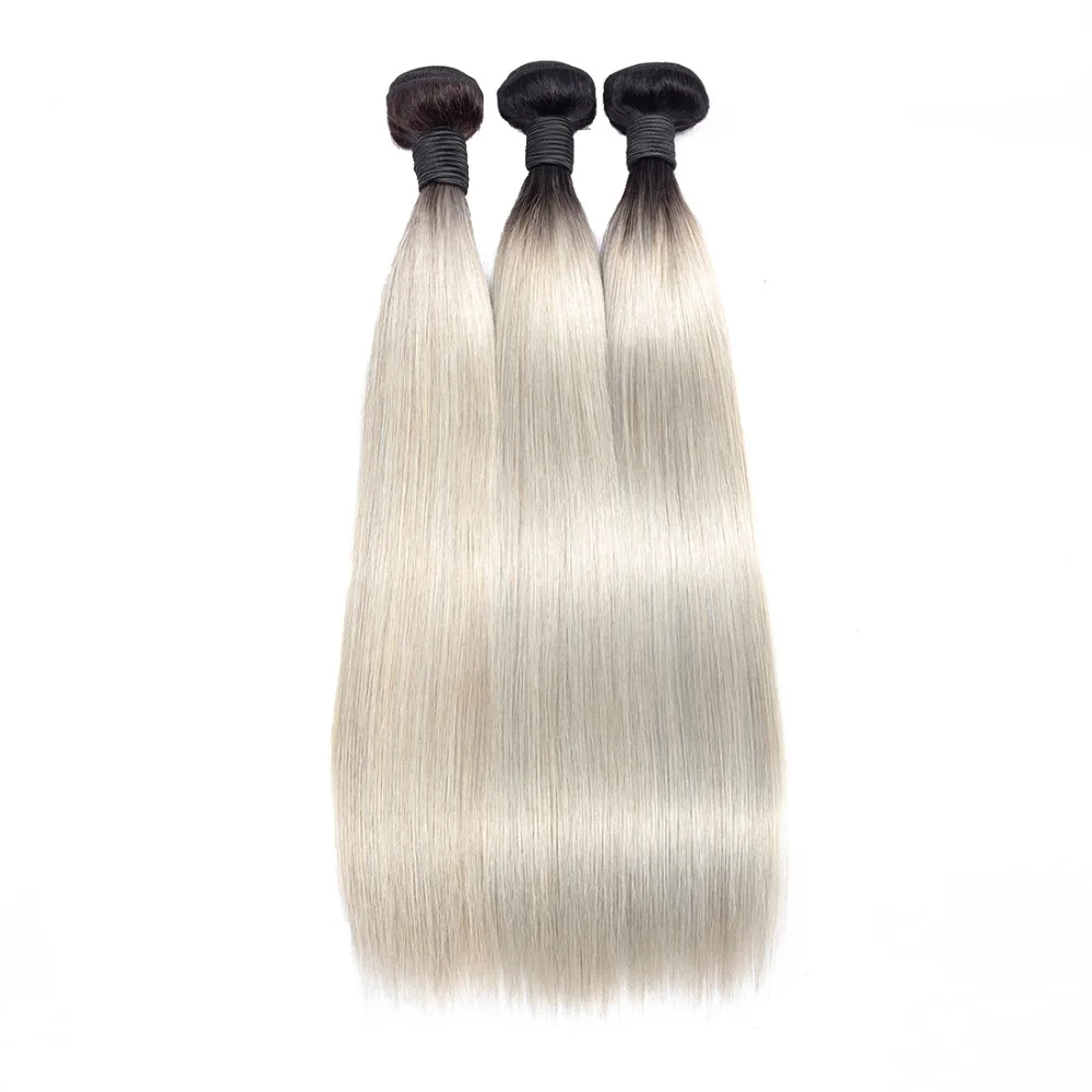 Цветные пучки волос T1B/серебристо-серый цвет Омбре прямые натуральные волосы пучки 1 шт. 12-26 дюйм(ов) ов) не линяет