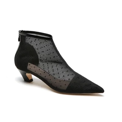 

Spring summer 2018 new fashion pointed toe dot mesh shoes woman mesh suede ankle boots for women big size botas mujer 4.5cm