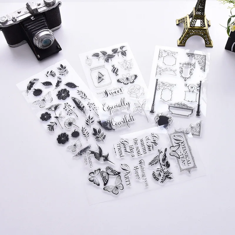 Silicone Clear Rubber Stamp Sheets, Butterfly Stamps, Birds, Flowers