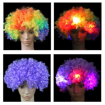 

Creative Luminous Curly Afro Head Wig with LED Light Stage Performances Masquerade Halloween Clown Cosplay Soccer Fans Wigs DA