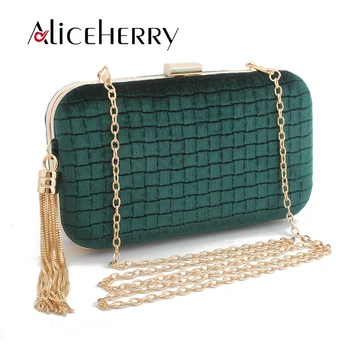 

New 2019 Top Grade Luxury Handbag Woman Bag Designer Fashion Velvet Diamond Lattice Bags Ladies Clutch Tassels Evening Bag