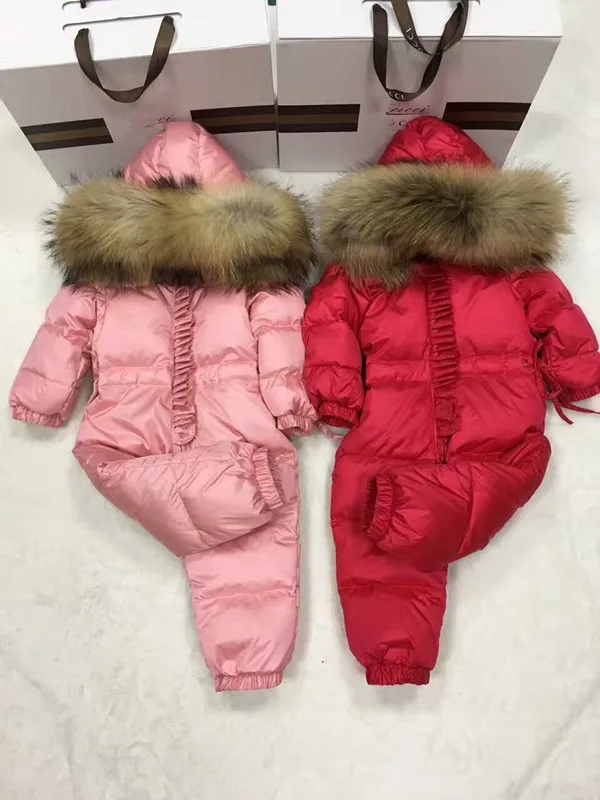 Г. Зимнее пуховое пальто для маленьких девочек одежда для малышей Верхняя одежда с принтом детский зимний комбинезон с меховым капюшоном, пуховое пальто детский комбинезон, комбинезон
