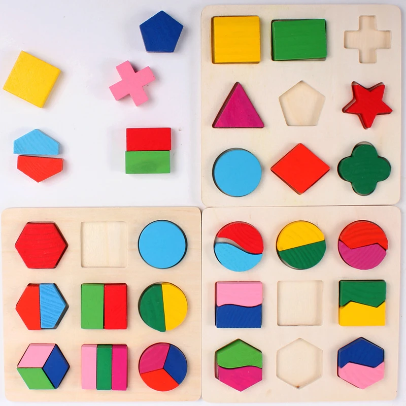 

MUQGEW Brand 3pcs Wood Toys Geometry Puzzle Decomposition Plate Kids Baby Wooden Geometry Puzzle Early Learning Educational Toy