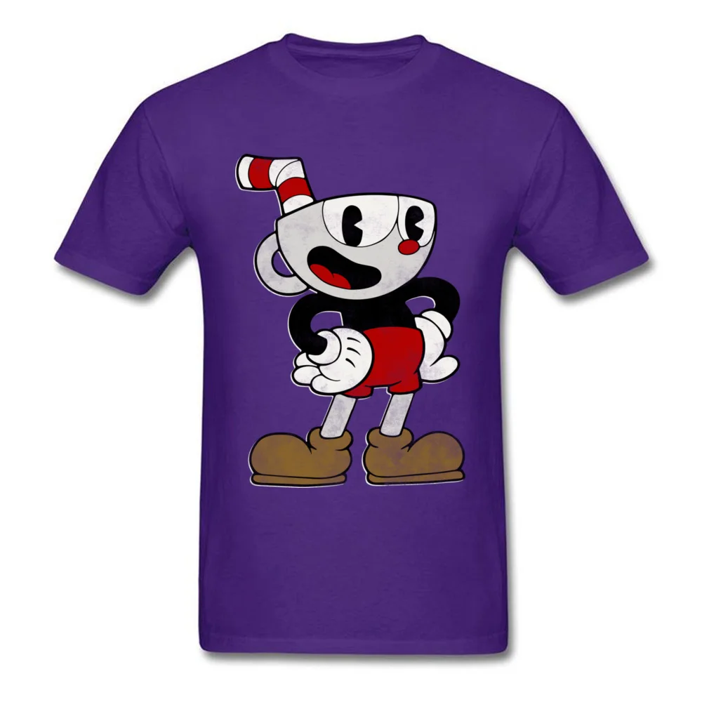 Cuphead Pose Cotton Fabric Tops & Tees for Men Hip hop T-Shirt Party Fashionable O-Neck Tops T Shirt Short Sleeve Cuphead Pose purple