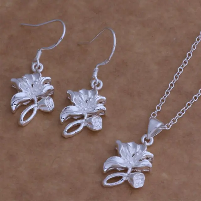 Silver plated jewelry sets, silver jewelry set bbeautiful flower trendy
