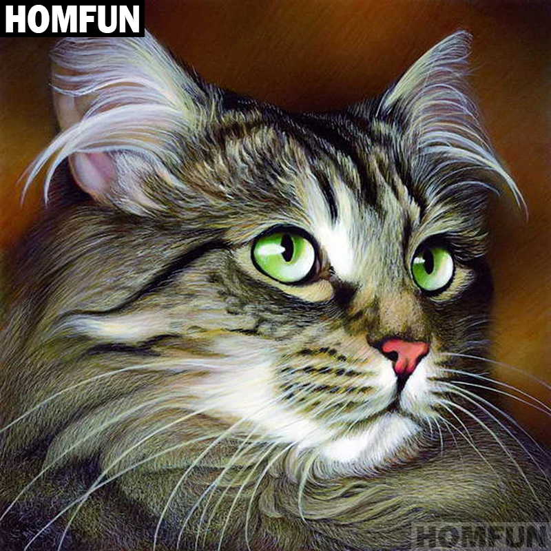 

HOMFUN Full Square/Round Drill 5D DIY Diamond Painting "Animal cat" 3D Embroidery Cross Stitch 5D Decor Gift A01252