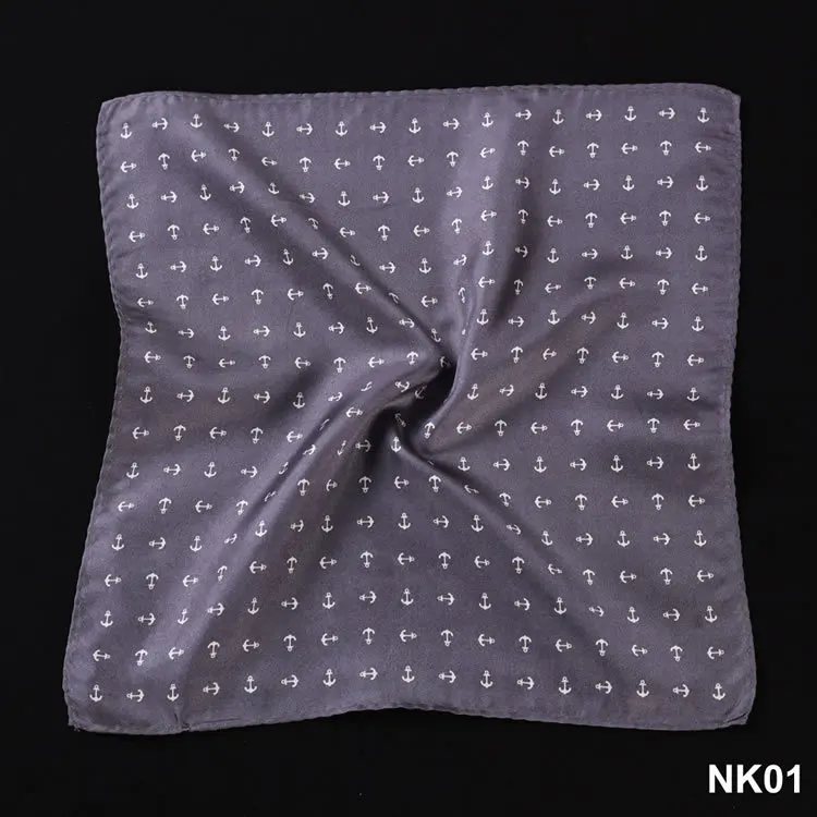 NK Dot Пейсли якорь елочка носовой платок натуральный шелк сатин мужской носовой платок Модный классический свадебный карман квадратный - Цвет: NK01 Gray Anchor