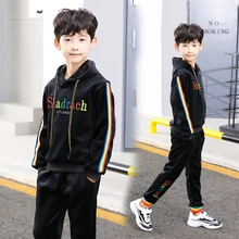 2018 Children Kids Boys Clothing Sets for 6 7 8 9 Years Winter Sets Hooded Coat Suits pleuche Boys Coat+Pant 2Pcs Clothes set