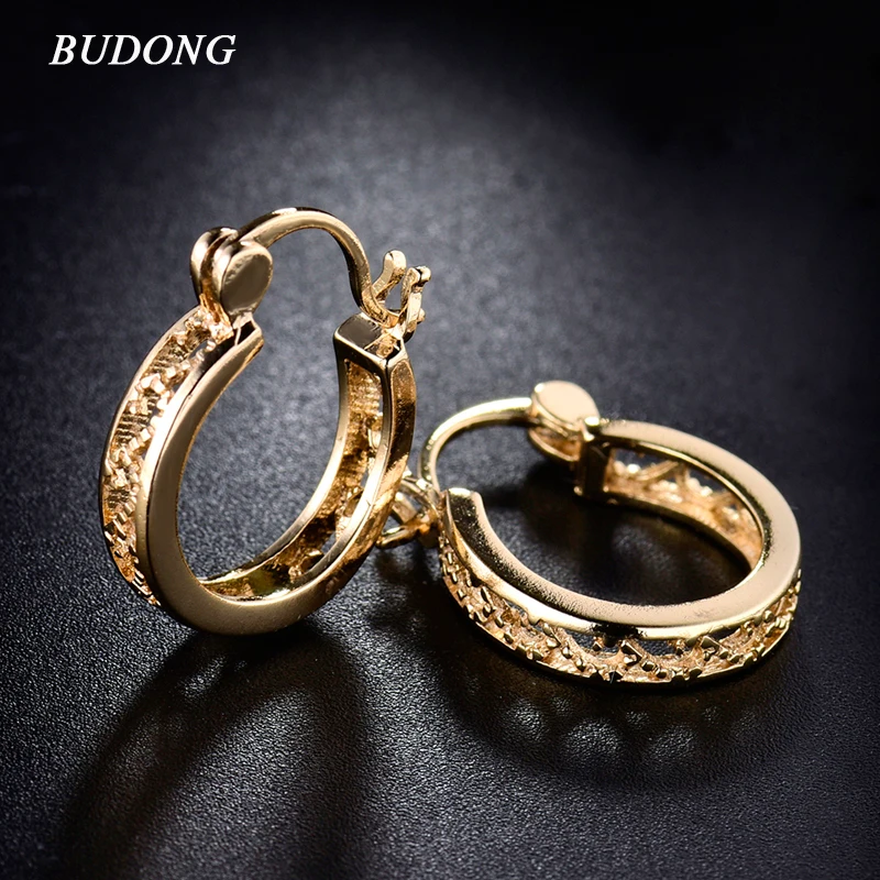 BUDONG, 3 цвета, бесконечные серьги-кольца для женщин, Золотая корзина, полые маленькие круглые свадебные серьги-кольца, ювелирные изделия XUE400
