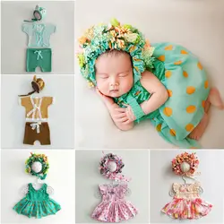 Новорожденный фотографии оголовье шляпа + Детские Комбинезоны Комплекты реквизит для маленьких девочек мальчик фото съемки наряды