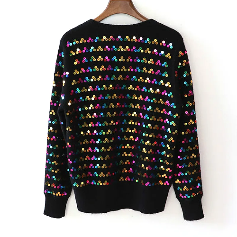 Роскошный брендовый дизайнерский свитер для подиума, женские элегантные блестящие разноцветные бусы, полные звезд, блестки, теплые вязаные топы, свитера