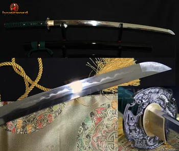 

LYUESWORD JAPANESE SAMURAI SWORD DAMASCUS CLAY TEMPERED FULL TANG FOLDED STEEL KATANA RAZOR SHARP BLADE REAL CUT DRAGON TSUBA