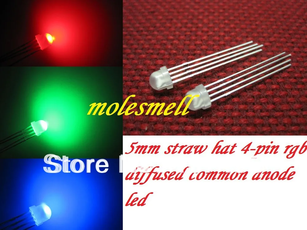 Palha Chapéu 4 Pinos Difusa Tri-color Rgb Comum Ânodo Vermelho Verde Azul Led Leds Frete Grátis Strawat 100 Pçs 5mm