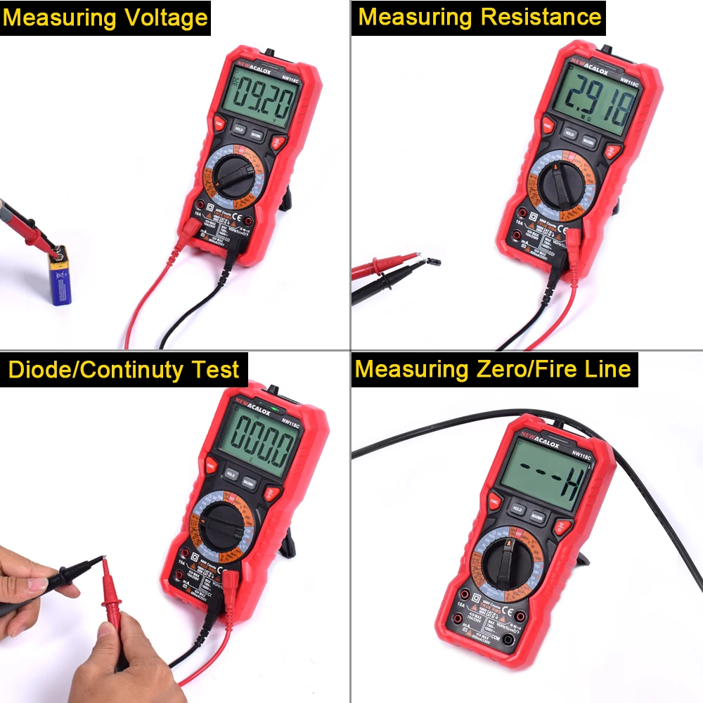 NEWACALOX NCV Цифровой мультиметр 6000 отсчетов Авто Мультиметр ом тестер Вольтметр Амперметр защита от перегрузки с зондом
