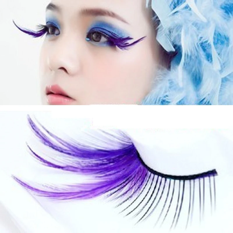 

YOKPN Purple Fake Eyelashes Stage Art Modeling Exaggerated False Eyelashes Eye Tail Longated Eyelash For Women Makeup Lashes