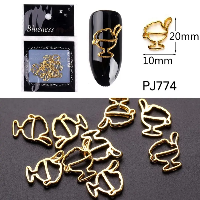 20 штук металлические золотые серебряные медные сердечки с изображением мороженого и пера для дизайна ногтей, подвески для маникюра, 3D украшения для дизайна ногтей - Цвет: PJ774