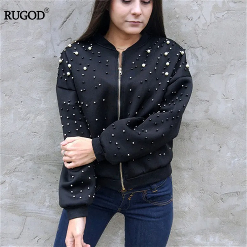RUGOD New Hot Diamond Beading Bomber Jacket Women 2018 Spring Casual Loose Zipper Long Sleeve Baseball Jacket Casaco Feminino RUGOD New Hot Diamond Beading Bomber Jacket Women 2018 Spring Casual Loose Zipper Long Sleeve Baseball Jacket Casaco Feminino