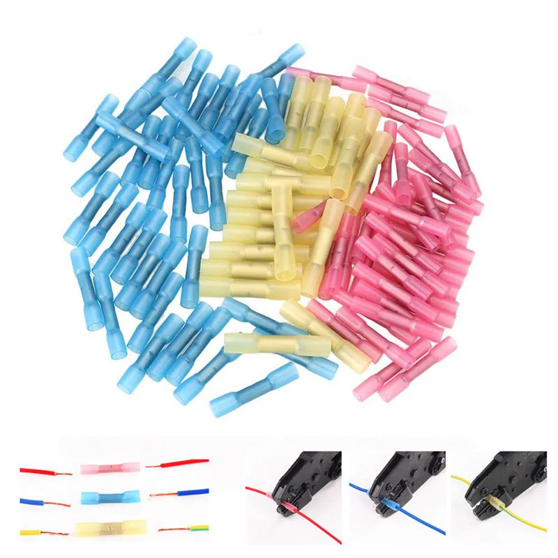 

10/50 PCS Heat Shrink Butt Wire Connectors Insulated Waterproof Terminals Marine Copper Wire Electrical Kits --M25