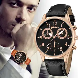 Женева модные роскошные Лидирующий бренд Мужские часы пряжка кожа Военная Униформа простой Аналоговый кварцевые деловые наручные часы