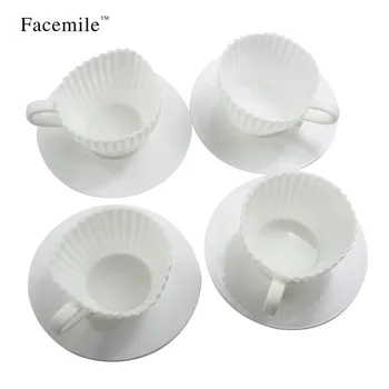 

Facemile 4Pcs/set Soft silicone White Teacup Liners Baking Cup Muffin Kitchen Cupcake Cases Saucers 03033