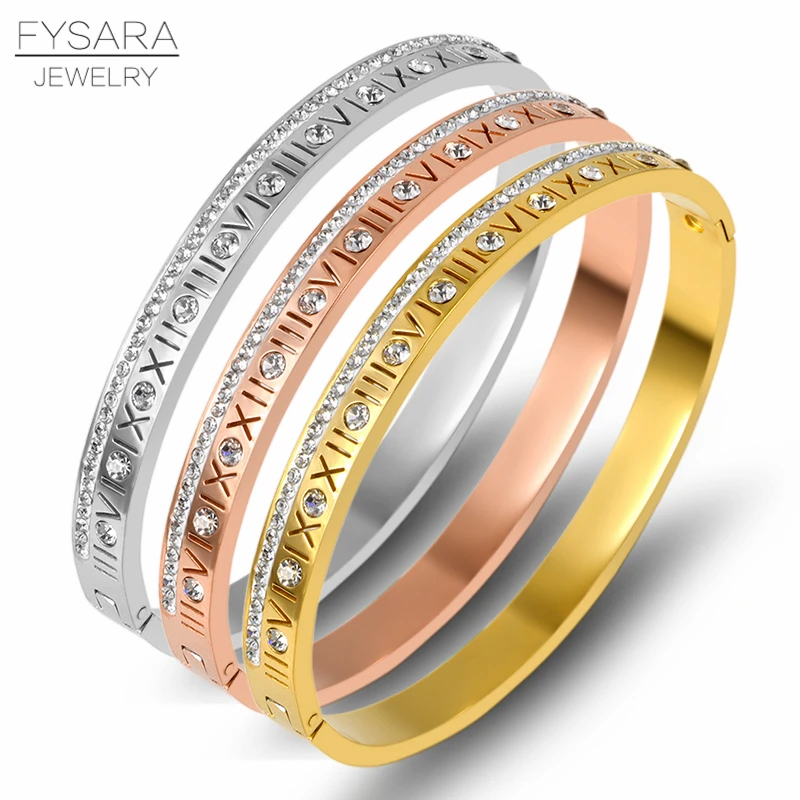 

FYSARA New Retro Gold Color Roman Numerals Bracelet Crystals Rhinestones Bracelets & Bangles Female Personality Wedding Jewelry