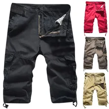 Новинка, мужские повседневные однотонные рабочие штаны с карманами, брюки-карго, короткие мужские шорты