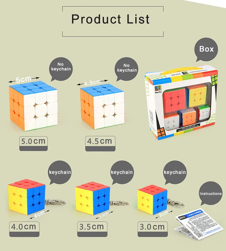5 шт. мини 3x3x3 скорость магический куб с набор брелоков для ключей комплект Moyu Mofang Jiaoshi MF3S 3x3 Neo Cubo Stickerless набор с подарочной коробкой