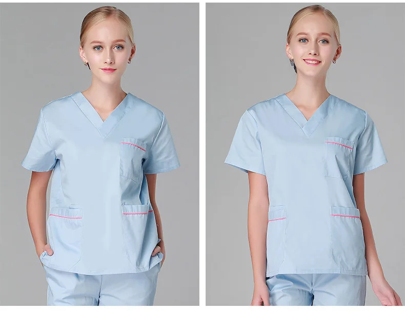 

New Women Medical Scrub Sets Hospital Doctor Nurse Uniforms Dental Clinic V-neck Short Sleeve Medical Scrubs Nanou XK201