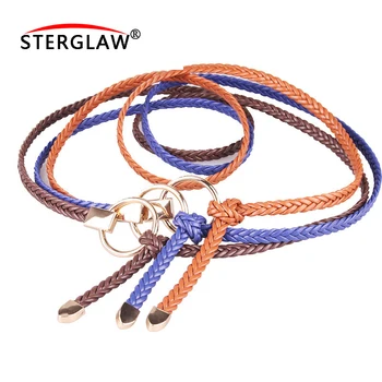 

104*0.9CM Women's Fashion Braided Elastic Woven Canvas Metal round buckle Belt Waistband Waist Straps Women Weaving Belt A112