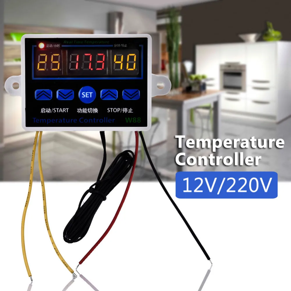 

W88 12V/220V 10A Digital LED Temperature Controller Thermostat Control Switch Sensor