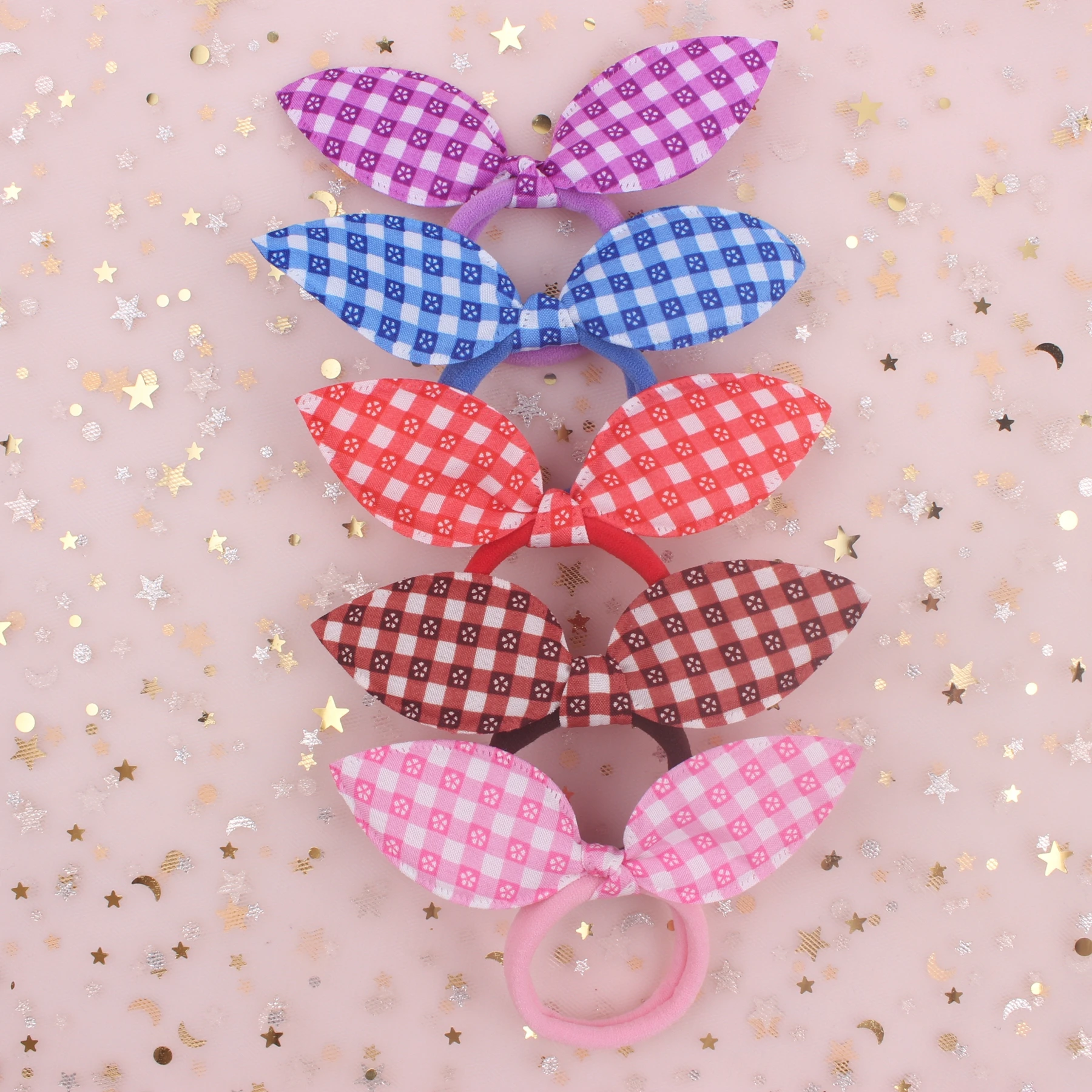 

2019 DIANXIANG Fashion Cloth Cross plaid pattern Rabbit ears Head rope girls Elastic Hair Bands hair accessories for women 1pcs