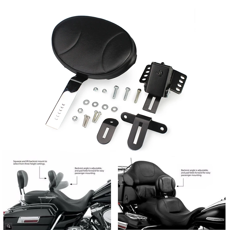 Motorcycle Adjustable Driver Backrest Plug In Driver Rider Backrest Kit for Street Electra Glide Road King 1997-2018 Black 