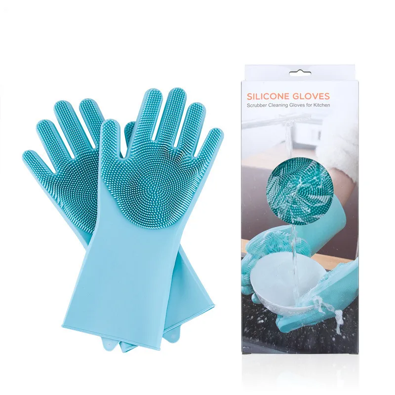 1 Pair Magic Silicone Dishwashing Scrubber Dish Washing Sponge Gloves Guantes Lavar Platos Kitchen Accessories Cleaning