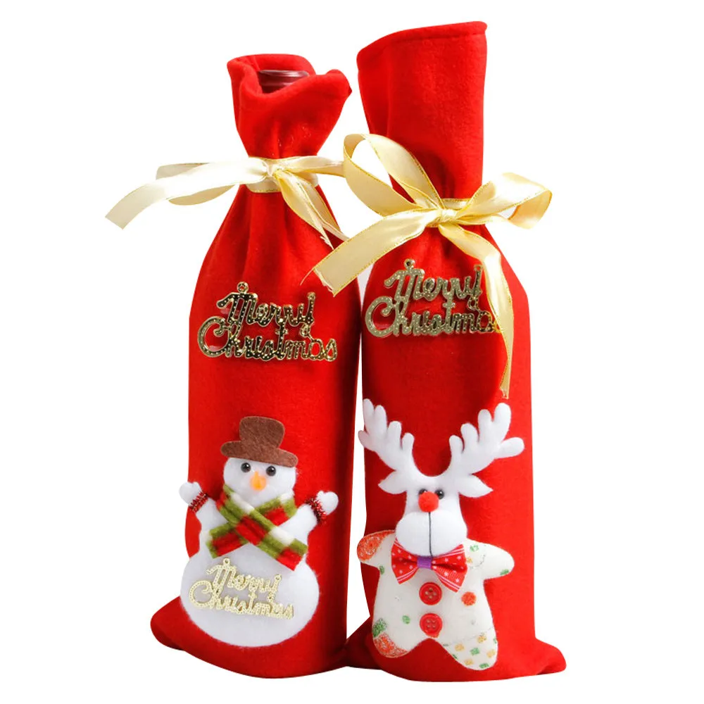 

Red Wine Bottle Cover Case Bags Home Santa Claus Christmas Kitchen Accessories 2017 New Arrival