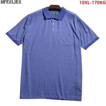 

Men striped t-Shirt Short Sleeve tees classic Turn-down Colla tshirt pockets loose plus size big 8XL 9XL 10XL 62 60 simple tops