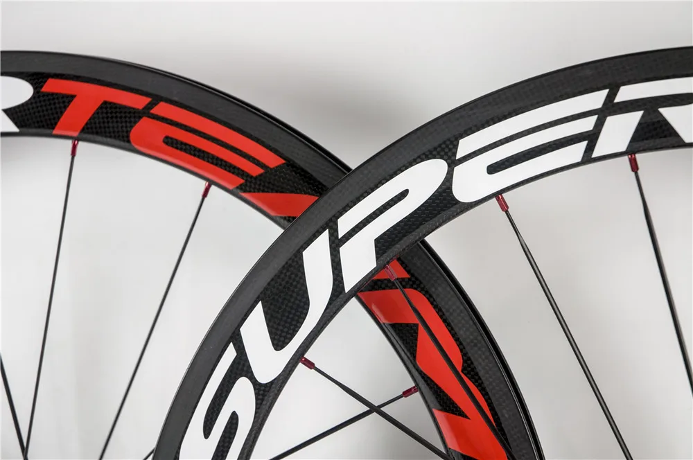 Discount New arrival R36 hub Super Team 50mm Red White full carbon fiber road bike wheelset matte finish 3k 700C wheels 4