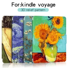 

For Amazon kindle voyage protective case Smart sleep 3D embossed painted pattern+touchscreen pen+ Screen Protectors 6 inch