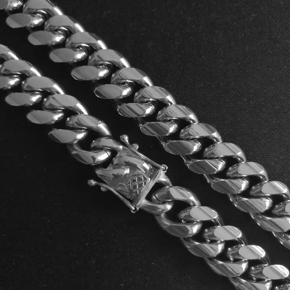 Qmzchentrendy 14 мм полировка из нержавеющей стали серебро золото Снаряженная кубинская цепь ожерелья для мальчиков мужские хип хоп Дракон застежка ювелирные изделия