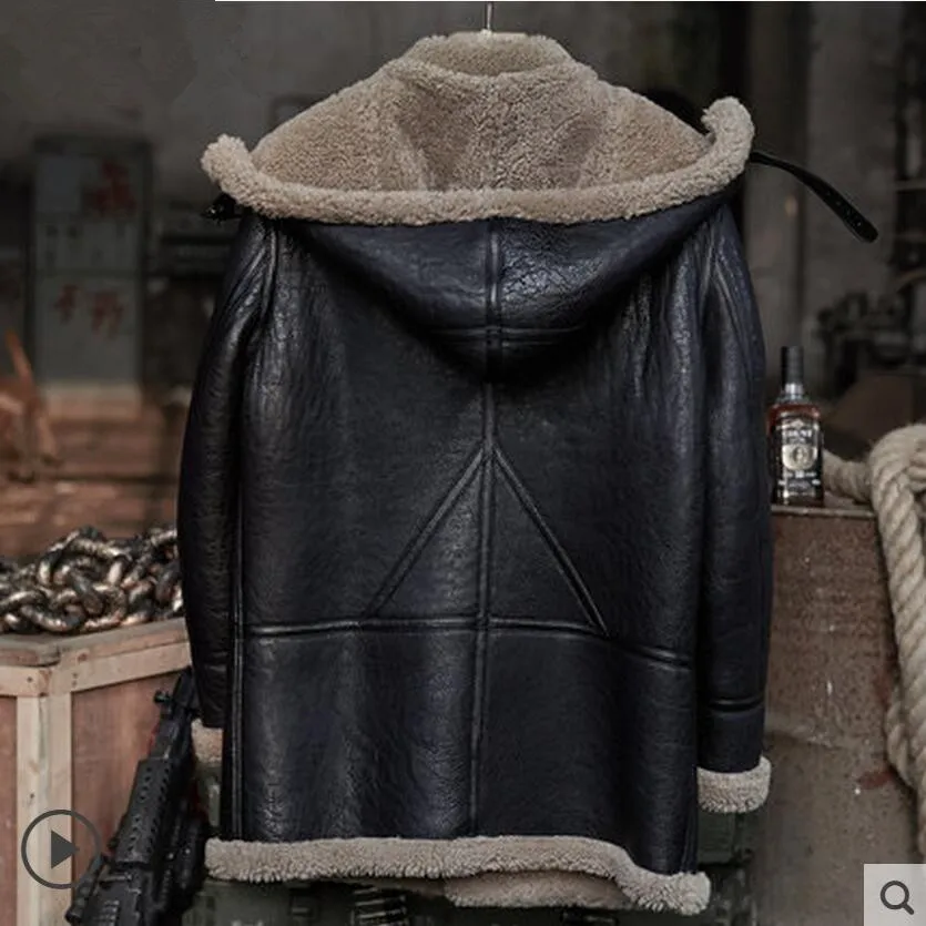 Стиль, мужская зимняя куртка из овчины, верхняя одежда, съемный капюшон, меховое пальто, зимняя кожаная куртка, пальто средней длины 731
