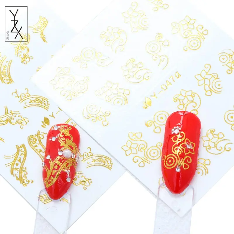 YiZhiXiu 1 комплект 30 шт. Золотая Серебряная переводная наклейка для дизайна ногтей Водные Наклейки кошка Павлин лист Цветы DIY татуировки с дизайном на ногтях
