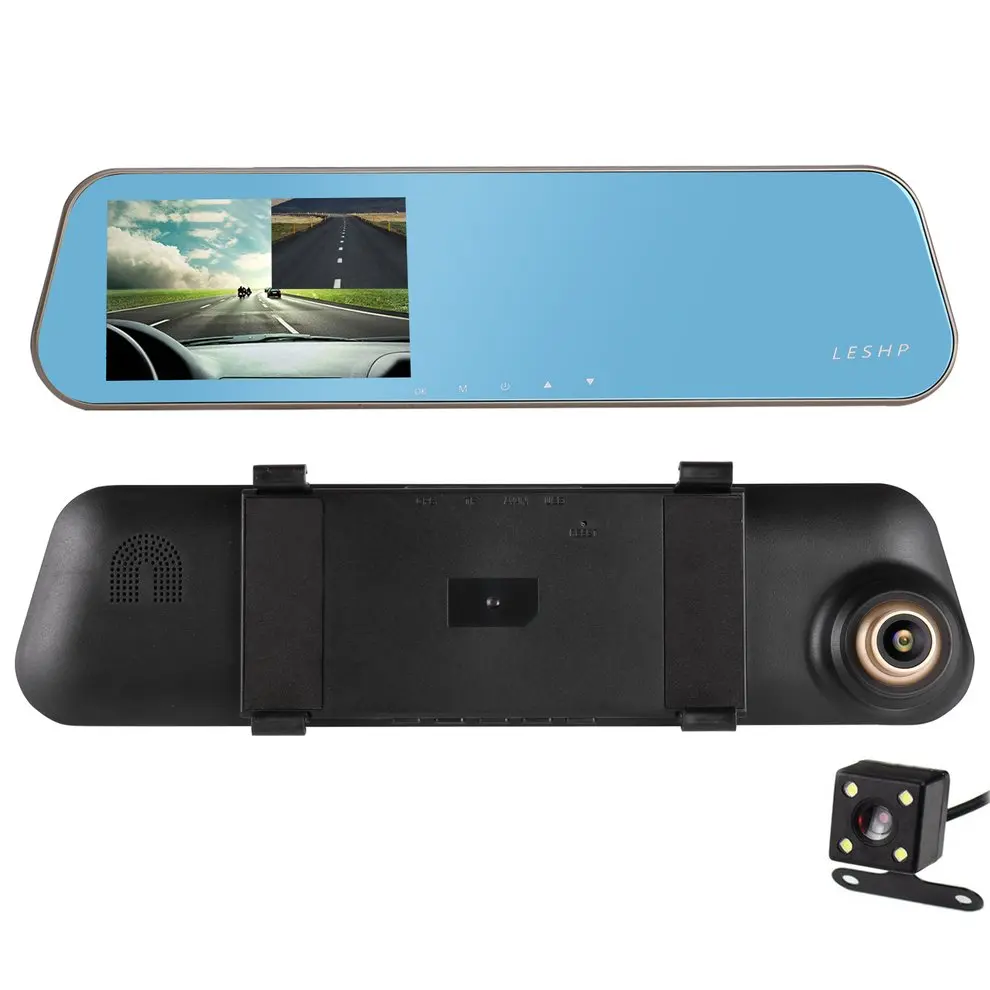 LESHP автомобильная камера, Автомобильный видеорегистратор, 4,3 дюймов, lcd Full HD 1080P с двойным объективом, 170 градусов, широкий угол обзора для автомобилей, видеорегистратор