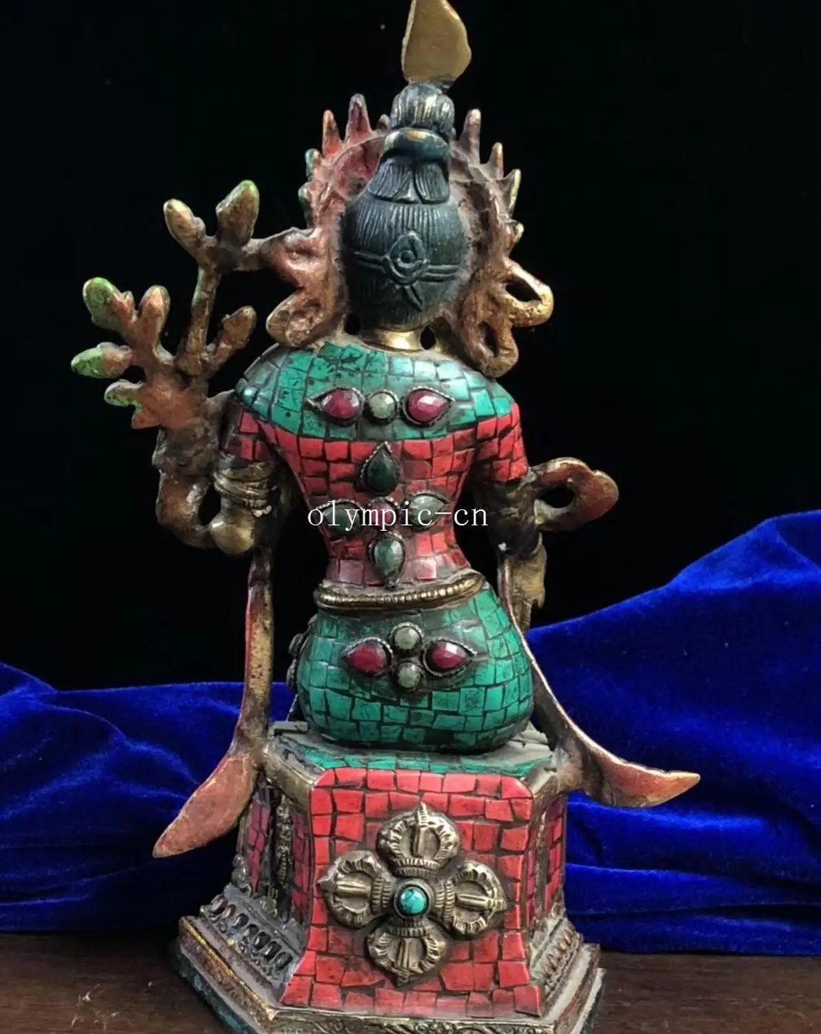 11 ''Непал Тибет бронза золото инкрустированный Бирюзовый Коралл gem Avalokitesvara Tara
