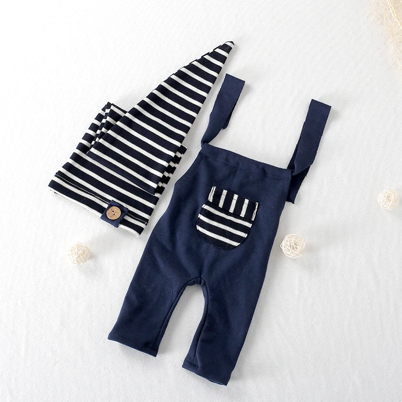 Newborn Boy Photography Outfit Sewn Baby Sleeping Hat Set Handmade Romper Photo Prop Clothes Infant Overalls |