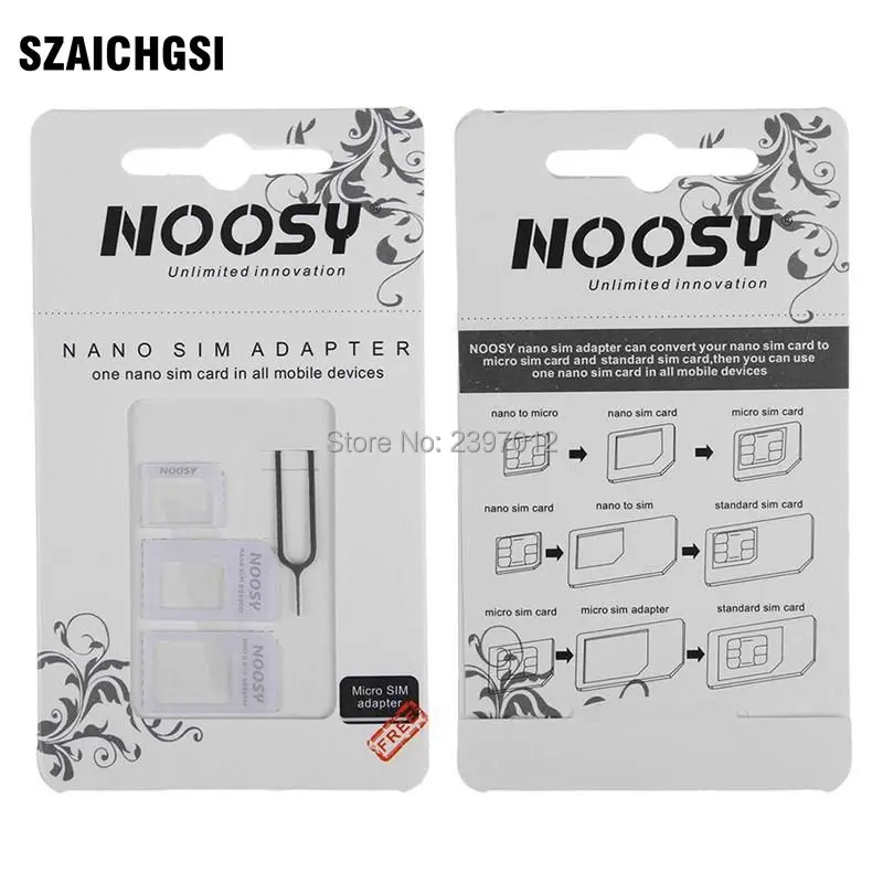 SZAICHGSI 4 в 1 Noosy Nano Micro SIM адаптер для извлечения карты iPhone 7 6 6s plus 5 5S 4s оптовая продажа